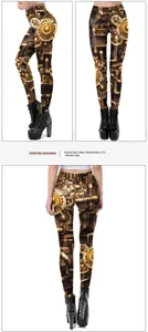 Macro detail of industrial steampunk gear pattern on elastic high-waisted leggings