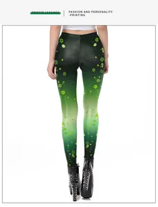 Détail de leggings dégradés verts pour la Saint-Patrick avec imprimé floral numérique