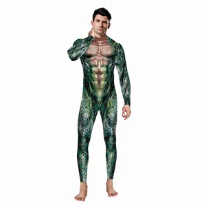 Herren Jumpsuit mit Schlangenmuster und realistischem 3D-Muskeldruck für Halloween