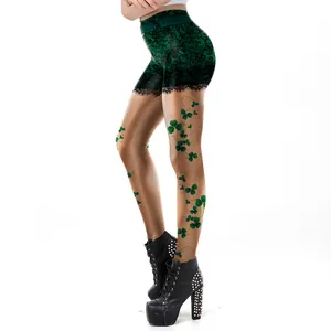 Leggings Imprimés pour Femmes pour la Saint-Patrick Taille Haute Slim Fit Motif Trèfle Collants Élastiques Pantalons de Fête