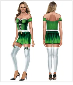 Front and back view of green Saint Patrick's Day costume with bow detail stockings