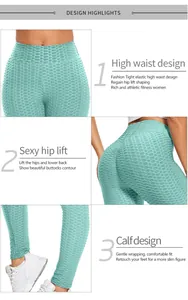 Detail view of mint green honeycomb yoga pants highlighting high waist and butt lift