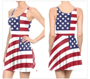 Detail of USA flag printed sleeveless dress with distressed stars and stripes pattern