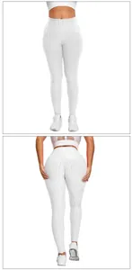 Detail of high waist white yoga leggings showing honeycomb texture and scrunch butt design