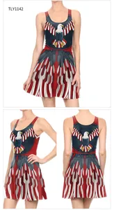 Detail view of American eagle digital print on Independence Day slim skater dress