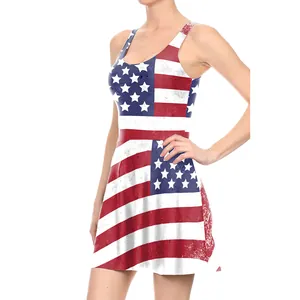 Women's Independence Day Sleeveless Dress American Flag Bald Eagle Print Distressed A-Line Skater Dress Patriotic Summer Fashion