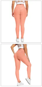 Detail of high-waist yoga leggings with honeycomb texture and scrunch butt effect
