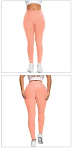 Detailed honeycomb texture and butt-lifting seam on high-waisted coral yoga leggings