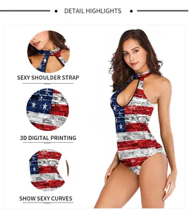 Détails du maillot de bain drapeau USA avec impression 3D, licou et coupe ajustée