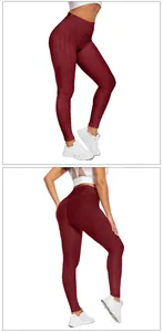 Macro detail of wine red honeycomb leggings with high waist and scrunch butt design