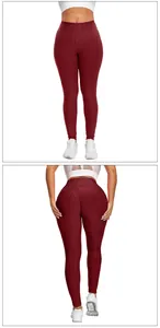 Detail view of burgundy scrunch butt yoga leggings with honeycomb texture and high waist