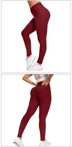 Close-up of wine red honeycomb textured yoga leggings showing high waist and scrunch butt detail