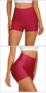 Close-up of high-waist yoga shorts with honeycomb texture and push-up effect