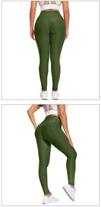 Close-up of high waist scrunch leggings with dark green honeycomb jacquard texture