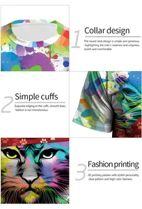 Détails de l'impression 3D géométrique de chat coloré sur un t-shirt pour homme