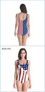 Front and back detail of USA flag digital print one-piece swimsuit style B126-433