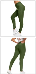 Detail of dark green honeycomb texture on high-waist scrunch butt yoga leggings