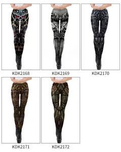 Vues détaillées des leggings imprimés en 3D numérique avec motifs punk et armures