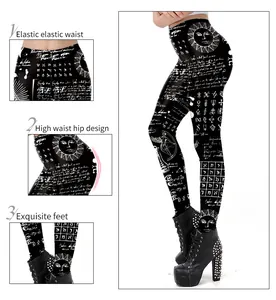 Detail of occult sun print high waist leggings showing elastic waist and lift fit
