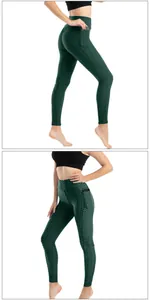 Dettaglio dei leggings da yoga verde scuro con trama a nido d'ape e tasca laterale