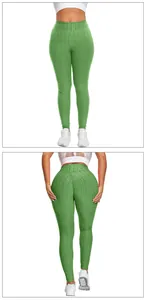 Front and back view of green bubble texture high waist yoga leggings for women
