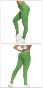 Detail showing honeycomb textured fabric and scrunch butt design on green yoga leggings