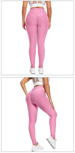 Close-up of pink honeycomb textured yoga leggings with scrunch butt lift detail