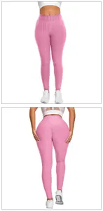 Detailed close-up of pink textured honeycomb fabric on high-waist push-up yoga leggings