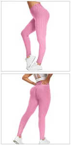 Detailed close-up of pink honeycomb texture and scrunch butt seam on yoga leggings