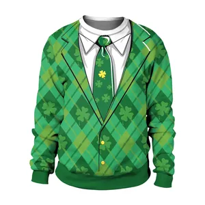 Herren St. Patrick's Day Sweatshirt mit realistischem grünen Karoanzug 3D-Digitaldruck