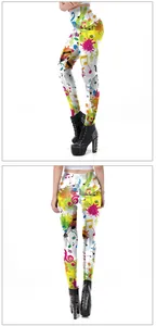 Detail of high waist leggings with 3D music note print and colorful ink splash design