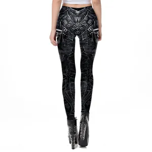 Détail de l'imprimé numérique 3D punk avec motifs de ceinture tactique et poches sur legging