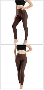 Dettaglio dei legging a vita alta a nido d'ape con tasca laterale ed effetto push-up
