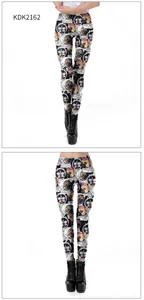 Detail of high-stretch leggings featuring modern 3D bulldog astronaut graphic print