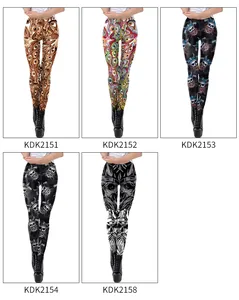 Detailed grid of 3D digital print leggings with eye and skull gothic patterns