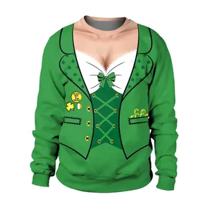 Saint Patrick’s Day Sweatshirt mit 3D-Anzugdruck und Kiss Me I'm Irish Aufschrift