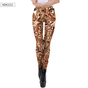 Detail of surreal multi-eye pattern on high-elasticity brown cosplay leggings with boots