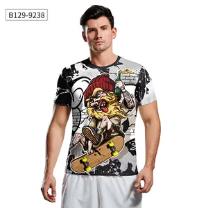 Gros plan détaillé de l'imprimé graffiti 3D de skateur sur t-shirt blanc pour hommes