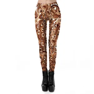 Detailed view of women's 3D digital eye print leggings with surrealistic pattern
