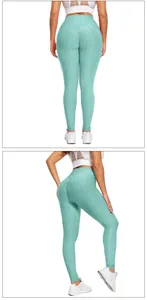 Detail view of mint green honeycomb textured leggings showing push up back and high waist