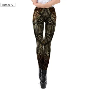 Détails de l'imprimé d'armure steampunk 3D sur un legging extensible pour femme