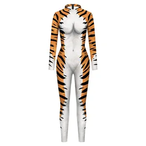 Halloween unisex long sleeve bodysuit featuring realistic tiger pattern and 3D print