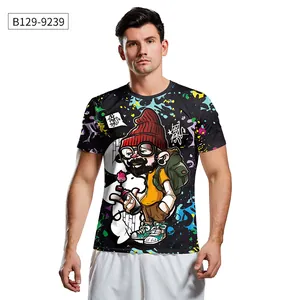 Détail de l'imprimé graffiti coloré et du personnage de dessin animé sur T-shirt noir homme