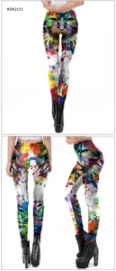Detailed views of 3D tiger and graffiti print on high-elasticity slim fit women leggings