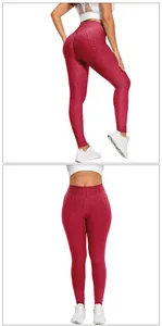 Detail of red high waist honeycomb textured yoga pants with scrunch butt lift feature
