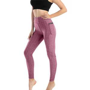 Leggings yoga a vita alta con trama a nido d'ape e tasche laterali rosa antico