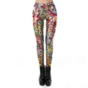 Detail of 3D digital eye print on high-elastic leggings with surreal psychedelic patterns