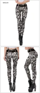 Detail view of snakeskin print leggings showing front, back and side with buckled belt print