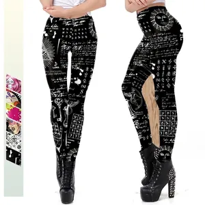 Women Gothic 3D Print Leggings High Waist Mystical Skull Music Pattern Stretchy Slim Fit Tights Halloween Yoga Pants