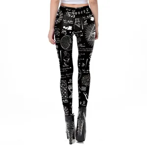 Black high-waisted leggings featuring 3D occult astrology symbols and eye prints